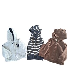 Baby Boys' Hoodie Trio - Gray, Navy Stripe, Brown